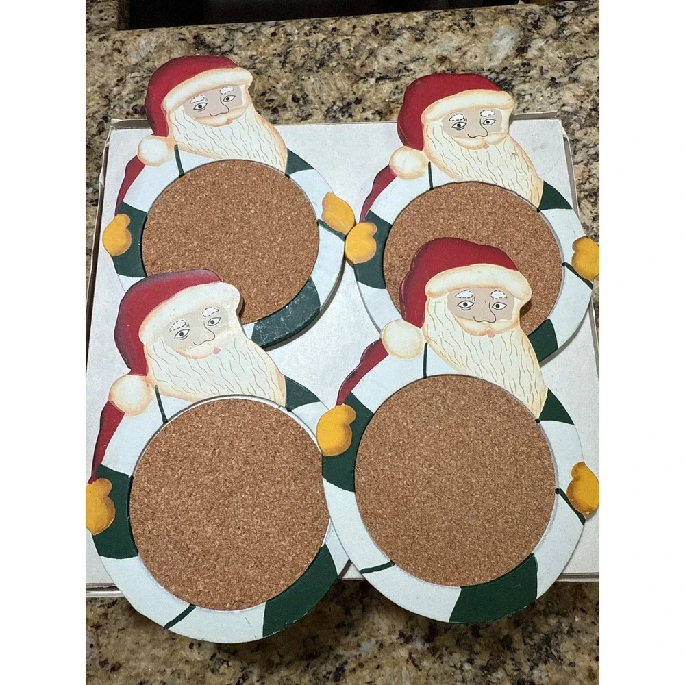 Vintage Santa Claus Christmas‎ Coasters Set of 4 Holiday Festive Cork Backing